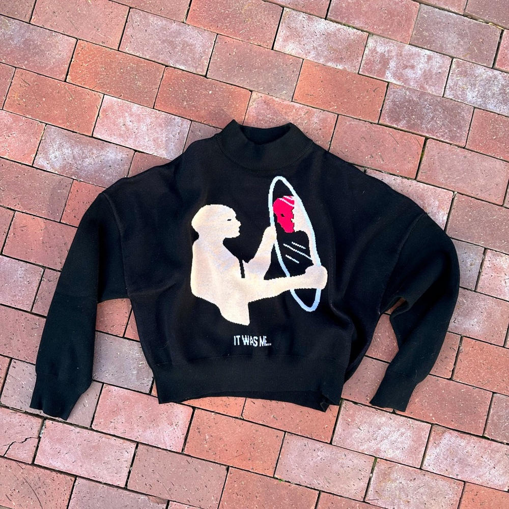 SAALT STUDIO "IT WAS ME" MOCK NECK CROPPED SWEATER